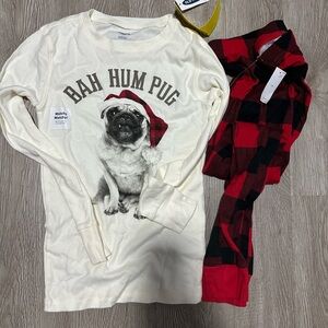 Old Navy Bah Hum Pug Kids Pajamas Set - Cream and Red sz 10
